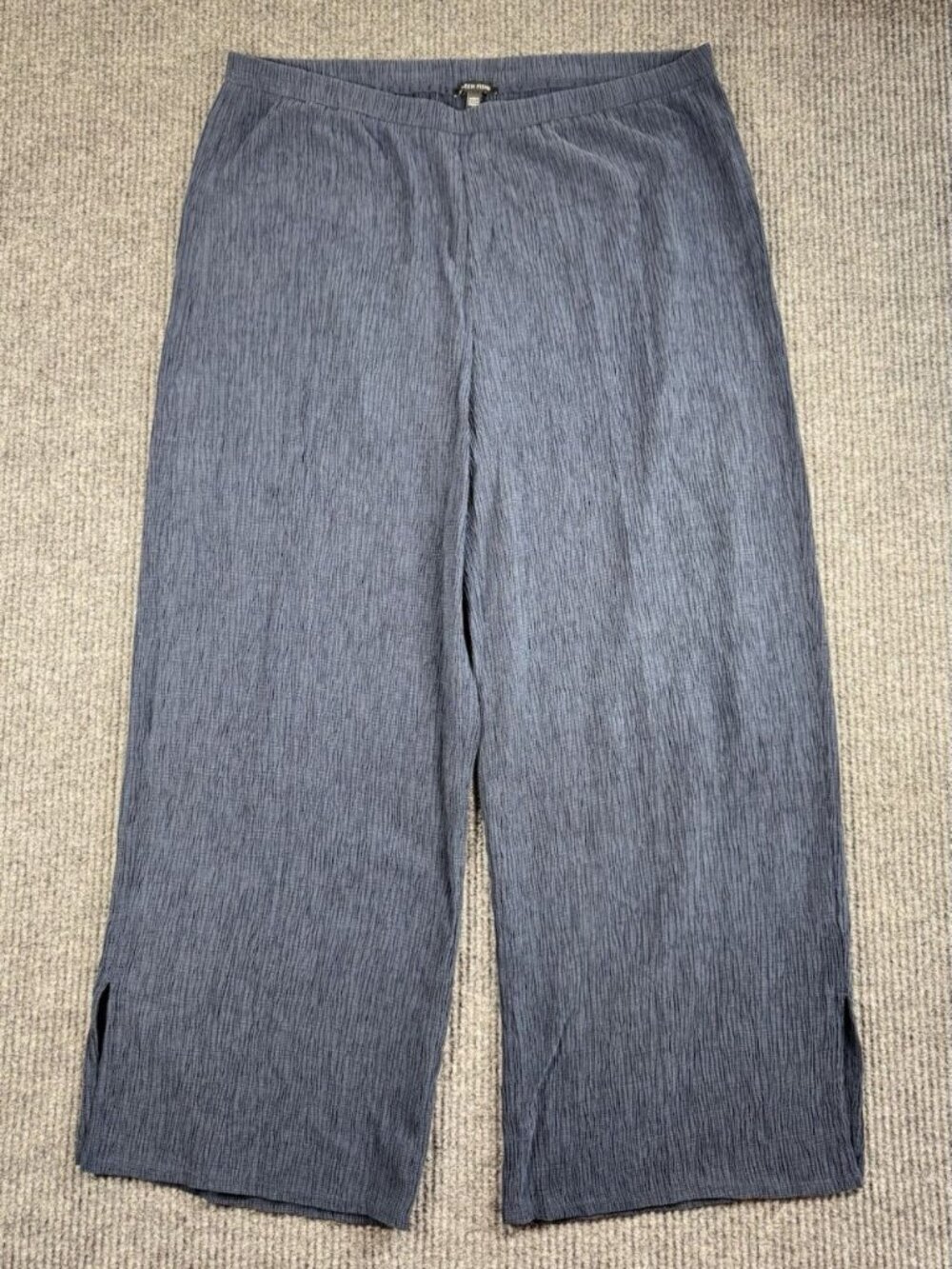 Eileen Fisher Wide Leg Ankle Pants Womens XL Blue Textured Crepe Tencel Pull On
